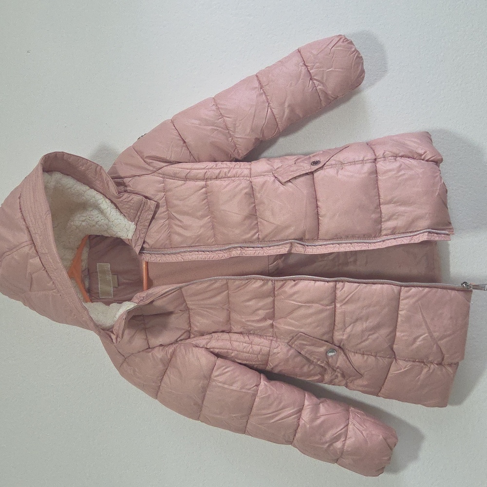 Kids Pink Hooded Puffy Jacket